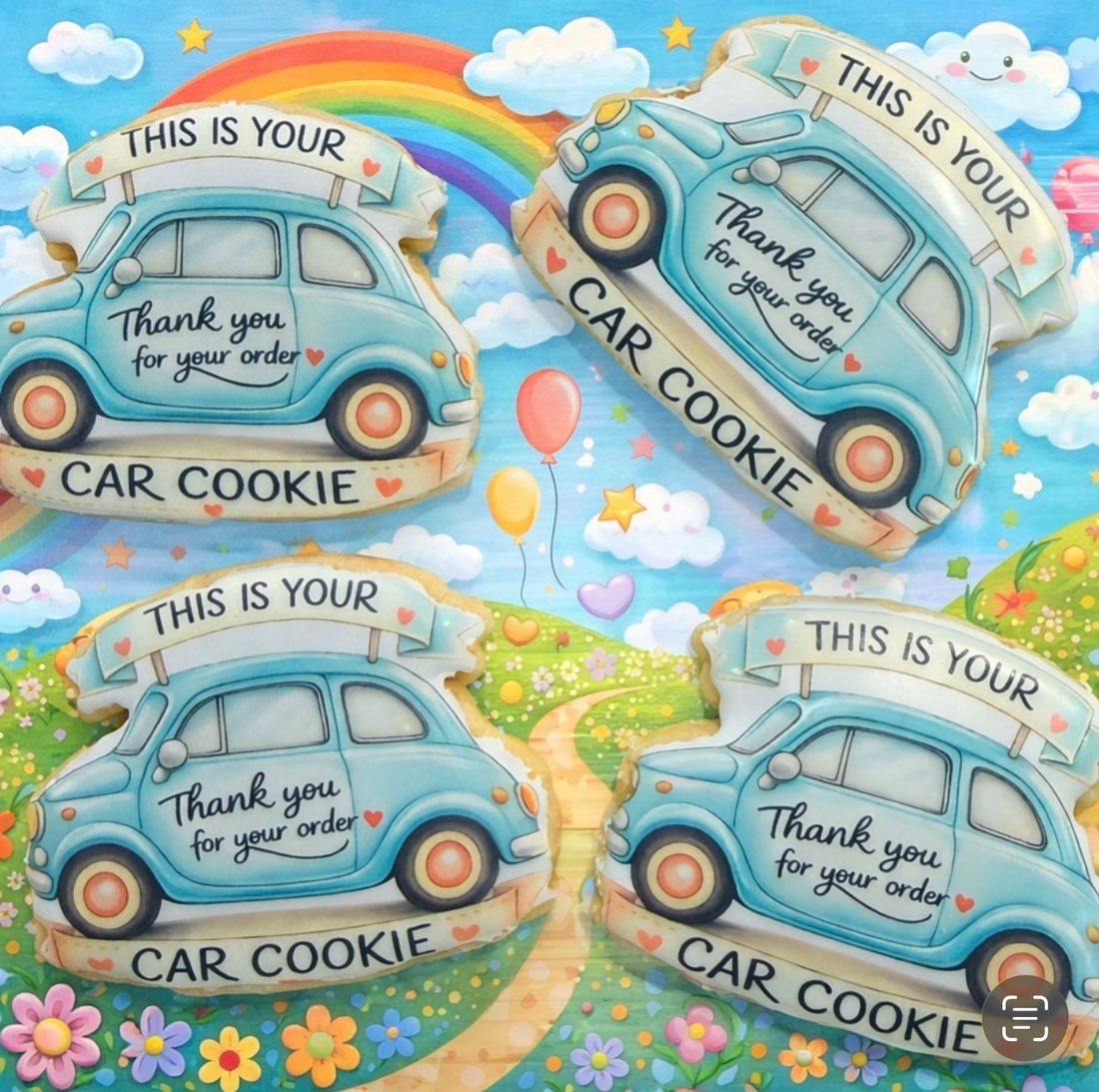 Hand iced car shaped thank you cookies