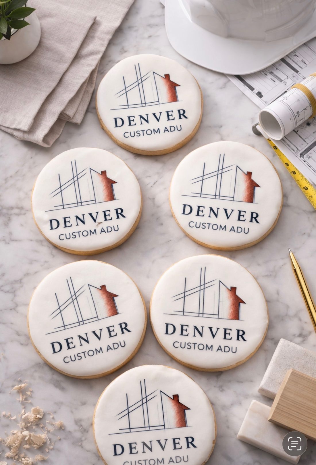 Round logo cookies for Denver Custom ADU